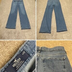 Hollister womens baggy loose fit Grunge sz 4L high waist blue jeans gorpcore